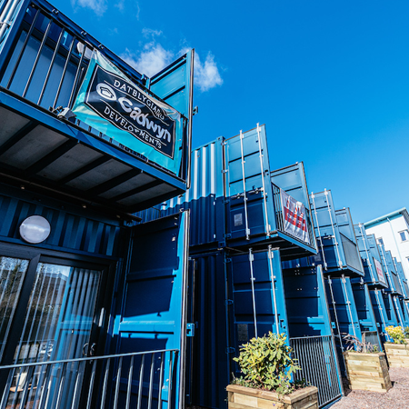 Cargo House Bute Street Containers - Cadwyn Housing Association